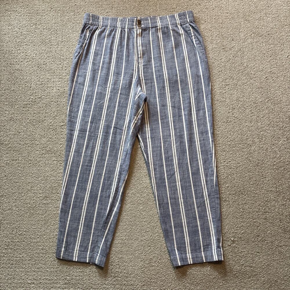 Marine Layer Elle Relaxed Crop Pants Trousers Womens Sz XL Blue Striped Baggy
